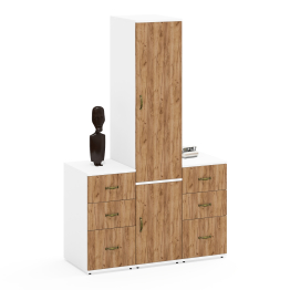 Глубокий узкий шкаф для белья Лидер-8 и две тумбочки три ящика