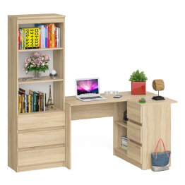 Стеллаж-комод три ящика Мори МСТ-600 с угловым компьютерным столом МС-16 тумба справа