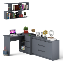 Стол компьютерный угловой МС-16 правый с навесной полкой и тумбой МК-1200.3 Мори