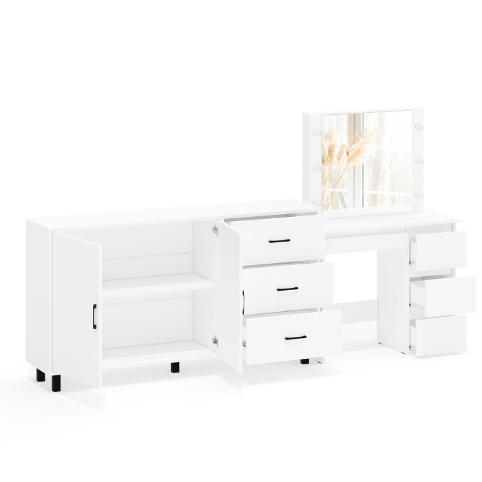 С зеркалом, Косметический столик Сура с зеркалом и подсветкой и с тумбой-комодом 123-1604