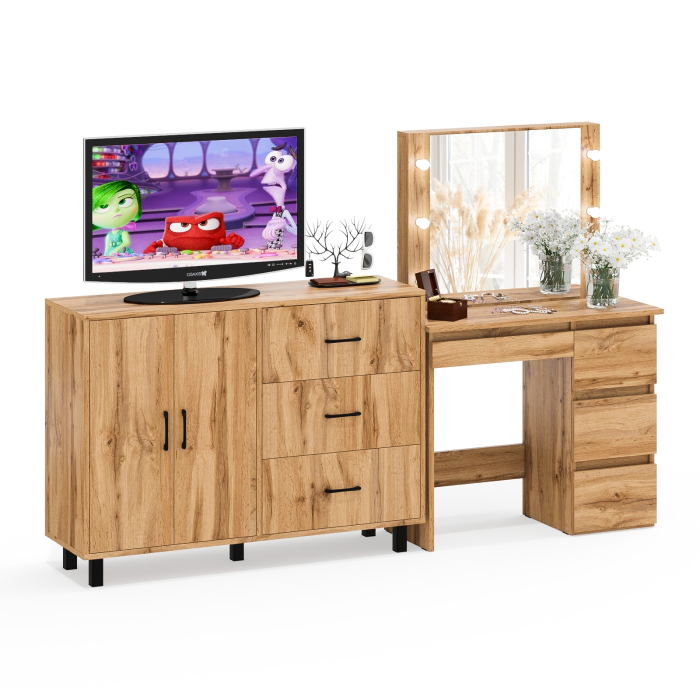 С зеркалом, Комод-тумба 123-1204 и столик косметический с подсветкой и зеркалом Сура