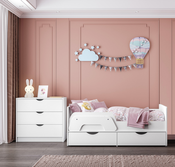 Для девочек, Кровать с ящиками с комодом Уна