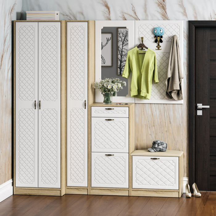 Обувницы, Обувница с мягким сиденьем П-6 МДФ фрезеровка ромб