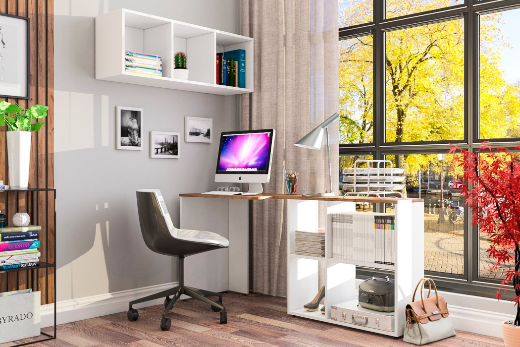 Прямые компьютерные столы, Стол Лидер-8 с навесной полкой