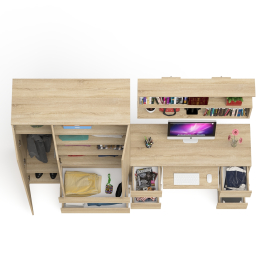 Шкаф-комод трёхдверный Мори МШ1200.1 с письменным столом и открытой книжной полкой