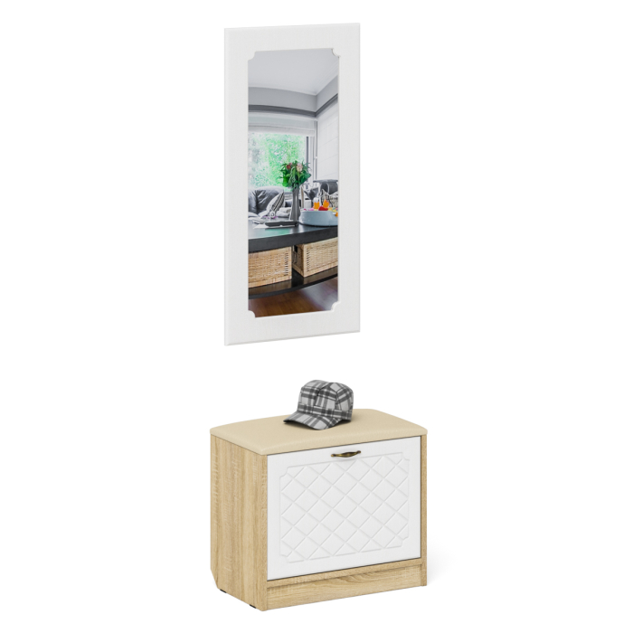 Прихожие, Обувница с мягким сиденьем с зеркалом П-6 МДФ фрезеровка ромб