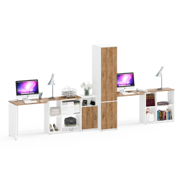 Место для работы для двоих из столов с пеналом для одежды с полкой и тумбой Лидер-8 МД 3.19