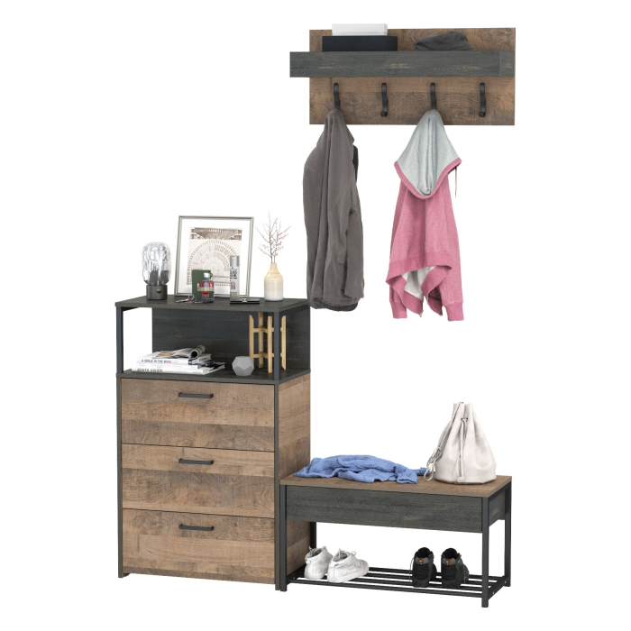 Прихожие, Обувница с сиденьем с комодом с тремя ящиками и вешалкой Трувор