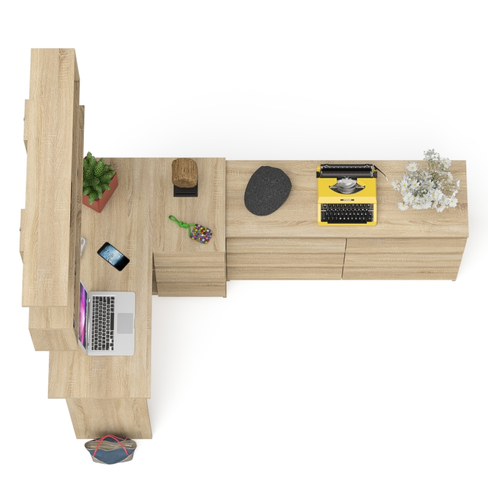 Домашние кабинеты, Стол угловой компьютерный Мори МС-16 правый с книжной полкой и комодом на шесть ящиков