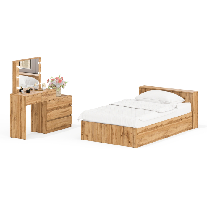 Спальные гарнитуры, Столик туалетный с лампочками 110 с полутораспальной кроватью с ящиками Ксения 1200