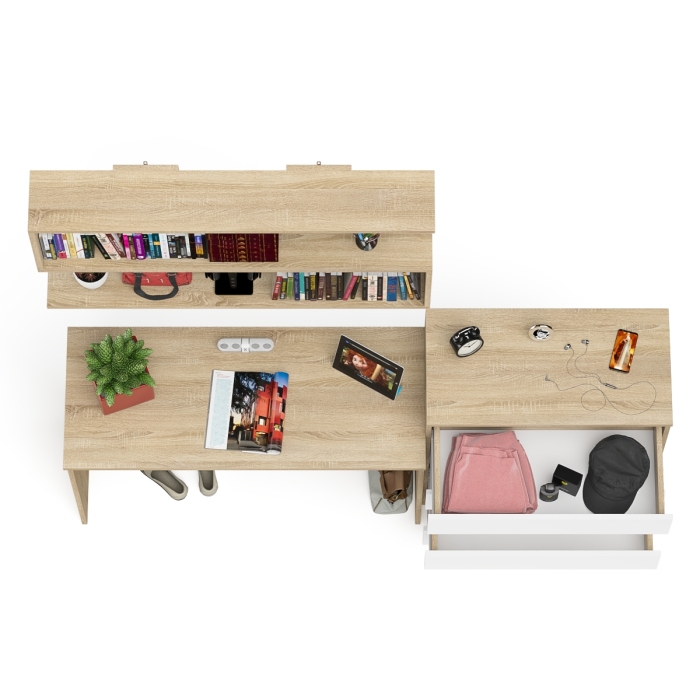 Прямые компьютерные столы, Комод Мори четыре ящика МК800.4 с письменным столом с навесной полкой на 1200