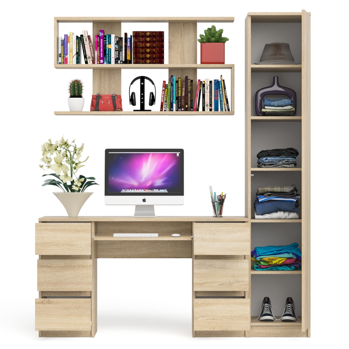 Домашние кабинеты, Компьютерный стол МС-2 с верхней полкой и пеналом для вещей Мори