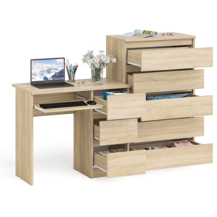 Домашние кабинеты, Высокий комод Мори на 700 5 ящиков и компьютерный стол Мори МС-6 тумба справа