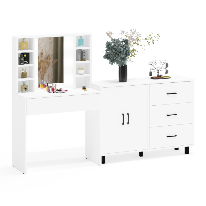 С зеркалом, Туалетный столик с подсветкой 115 и тумба-комод 123-1204