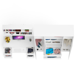 Большой 4-х дверный шкаф-комод Мори МШ1600.1 и стол с верхней навесной полкой