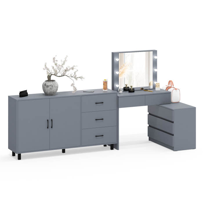 С зеркалом, Туалетный столик-трансформер с подсветкой и зеркалом 110 и комод-тумба 123-1604