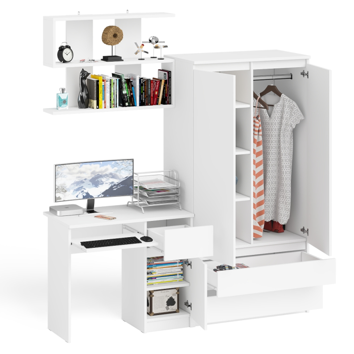 Домашние кабинеты, Стол компьютерный с ящиком МС-1 правый с навесной полкой и шкаф-комод МШ900.1 Мори