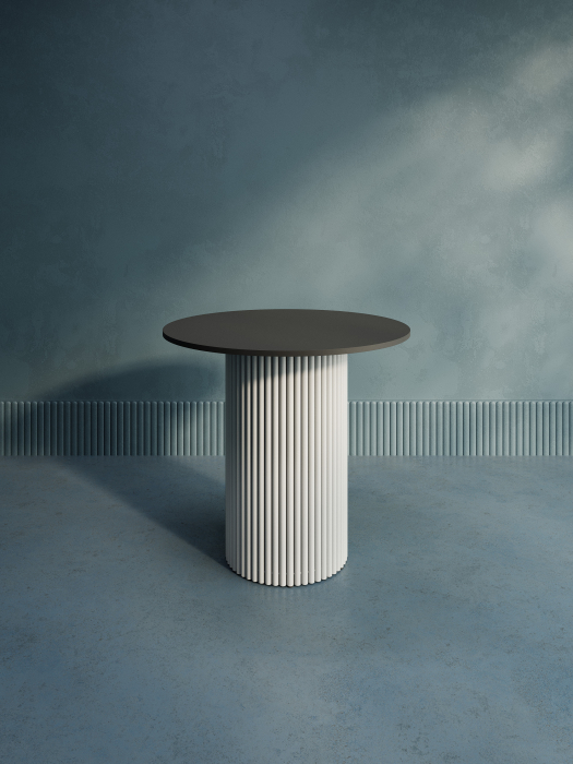 Обеденные столы, Стол круглый обеденный с белым металлическим подстольем TRUBIS Wood L 80