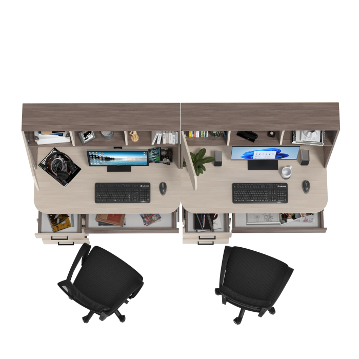 Прямые компьютерные столы, Комплект из двух рабочих столов Сигма и двух компьютерных кресел чёрных