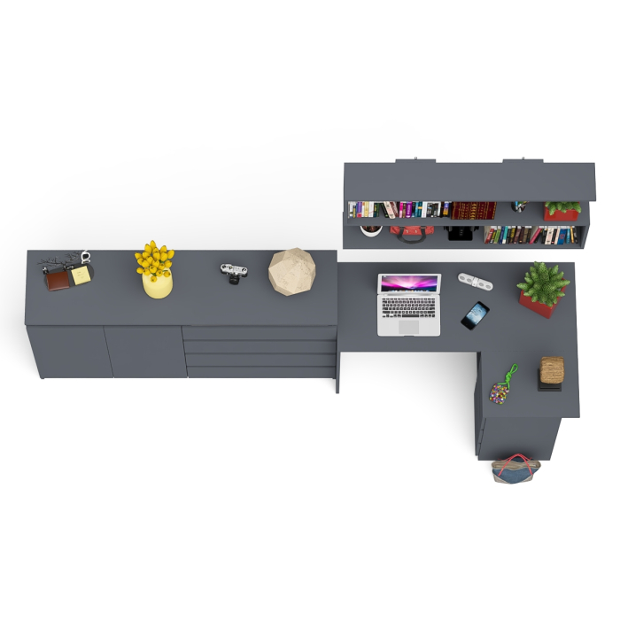 Домашние кабинеты, Тумба-комод МК1600.1 Мори с навесной книжной полкой и угловой компьютерный стол МС-16 правый