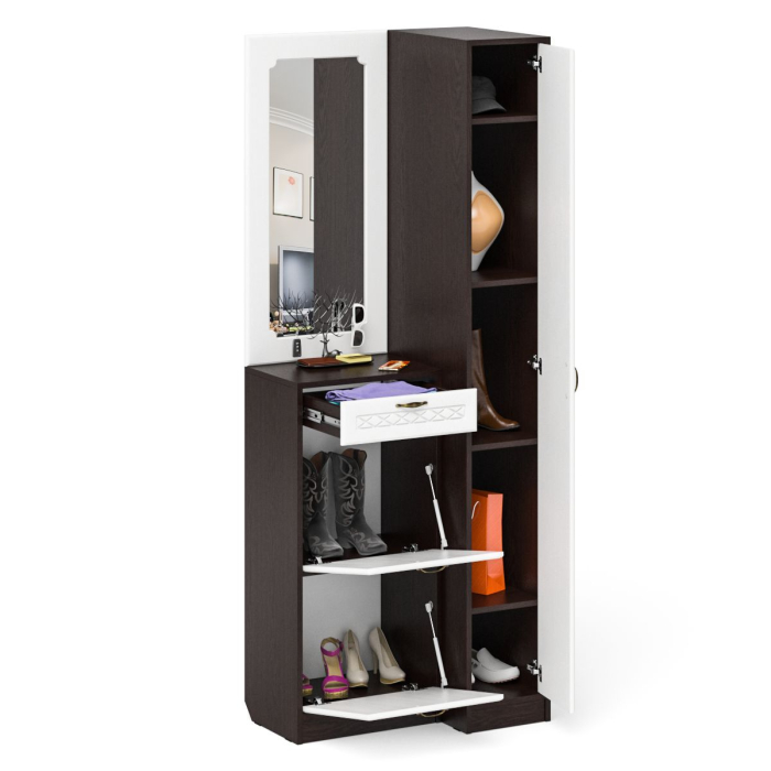 Прихожие, Пенал для прихожей П-6-500 и высокая обувница с зеркалом фрезеровка ромб