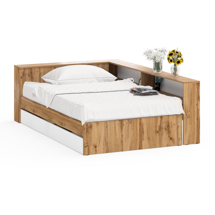 Кровати 120 см, Ксения 1200 кровать с ящиками, ящиком для белья и прикроватным блоком для вещей