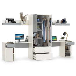 Столы компьютерные Торонто № 18 для двоих детей с полками и шкафом