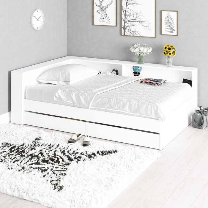 Кровати 120 см, Ксения 1200 кровать с ящиками, ящиком для белья и прикроватным блоком для вещей