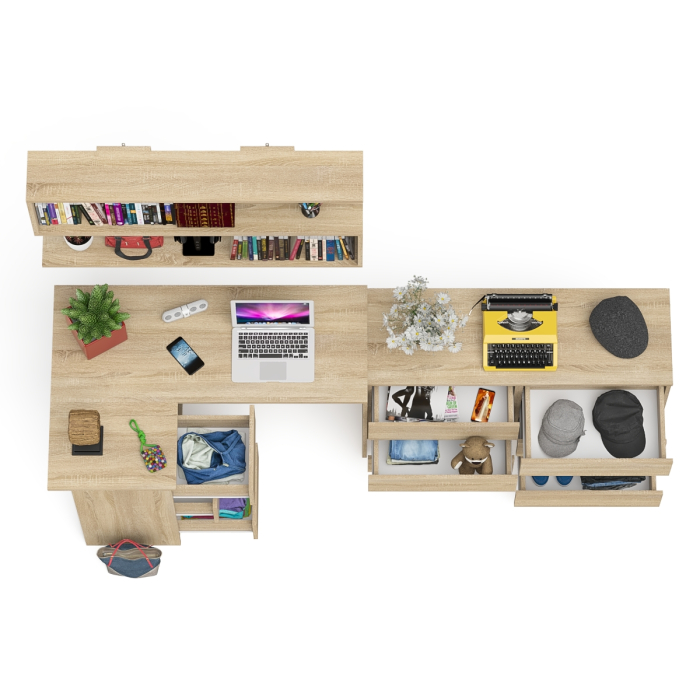 Домашние кабинеты, Стол компьютерный угловой МС-16 левый Мори с полкой для книг и широким комодом