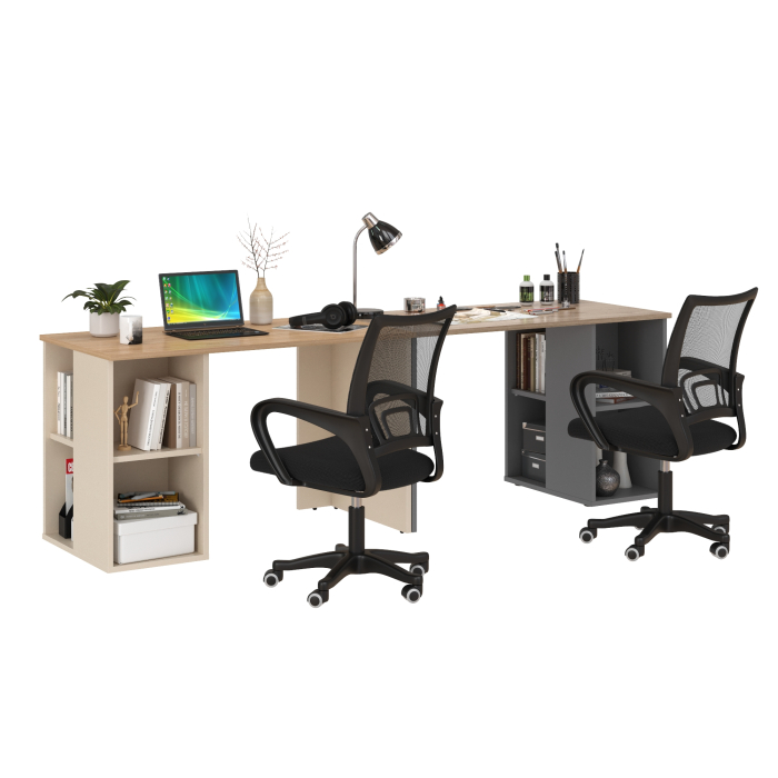 Прямые компьютерные столы, Два письменных стола Лайт 12.163 и два чёрных компьютерных кресла