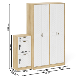 Тумба для обуви две секции и два шкафа в прихожую П-6 № 13 МДФ фрезеровка ромб