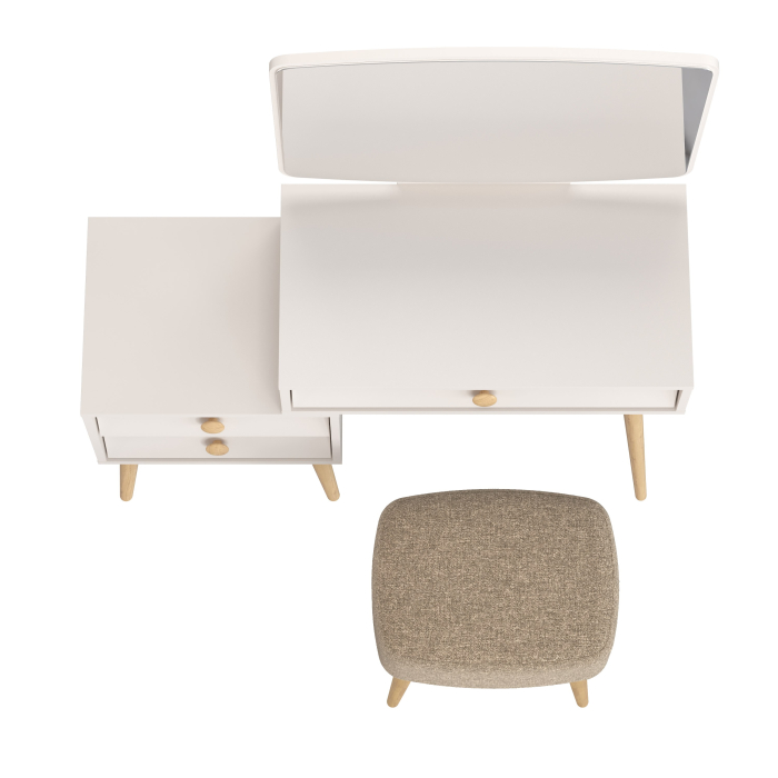 С зеркалом, Трюмо для спальни Афина с прямоугольной банкеткой Полли