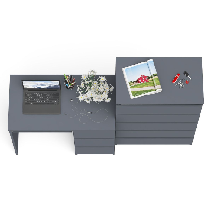 Домашние кабинеты, Высокий комод Мори на 700 5 ящиков и компьютерный стол Мори МС-6 тумба справа