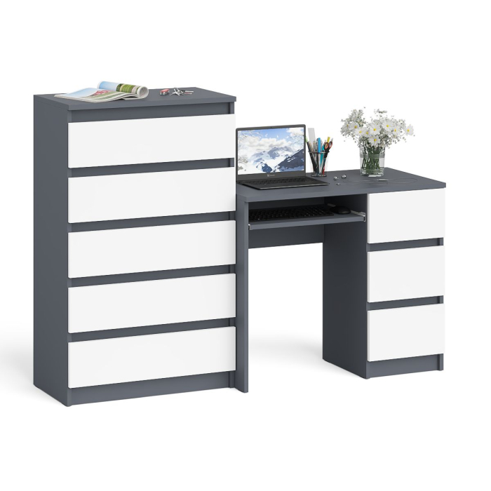 Домашние кабинеты, Высокий комод Мори на 700 5 ящиков и компьютерный стол Мори МС-6 тумба справа