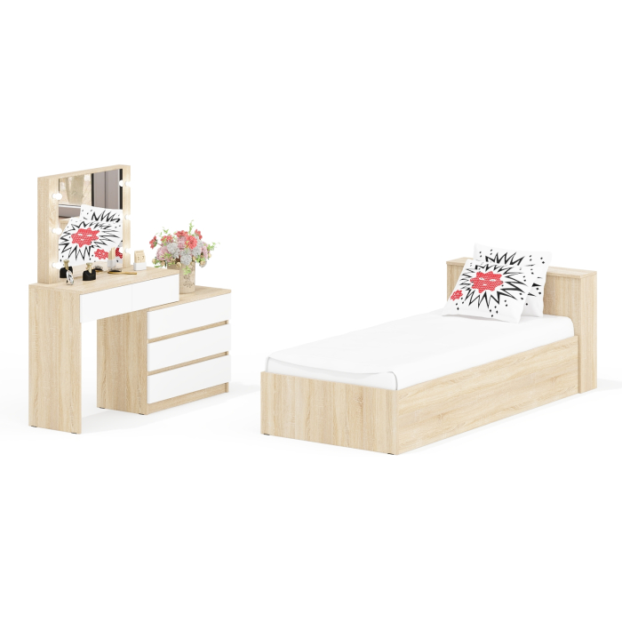 Спальные гарнитуры, Стол косметический с подсветкой 110 с кроватью с выдвижными ящиками Ксения 900