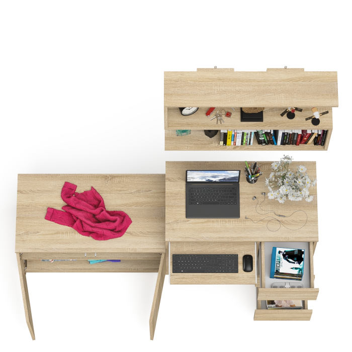 Прямые компьютерные столы, Открытая полка Мори 900 с компьютерным столом Мори МС-6 правый и тумбочкой с дверками