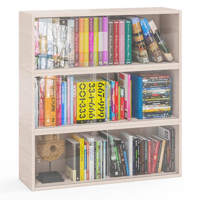 Настенные полки, Три книжные полки КН1 со стеклянными сдвижными дверками