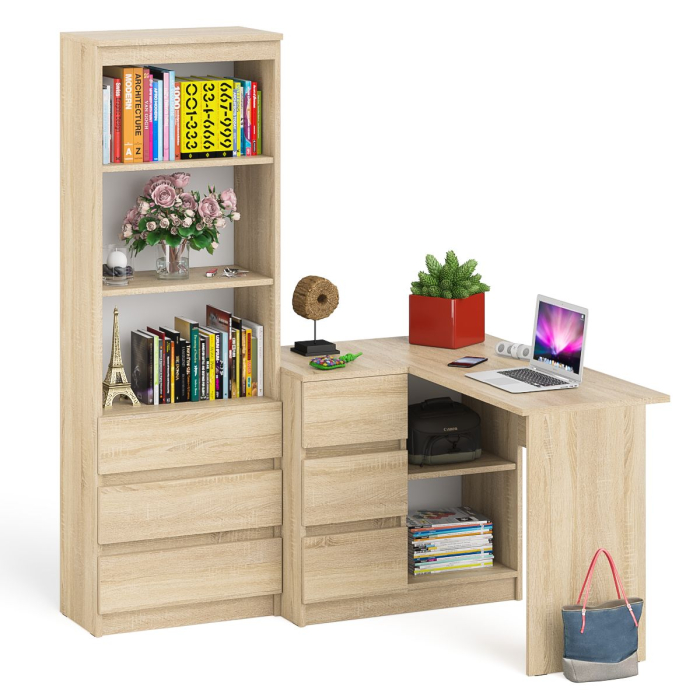 Домашние кабинеты, Стеллаж-комод Мори МСТ600 3 ящика и стол угловой компьютерный МС-16 левый