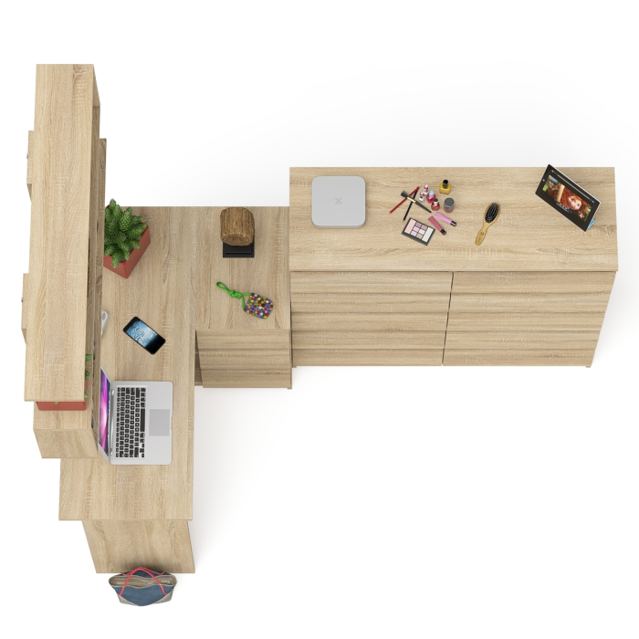 Домашние кабинеты, Набор мебели из углового компьютерного стола Мори МС-16 правого с книжной полкой и комода МК1200.10