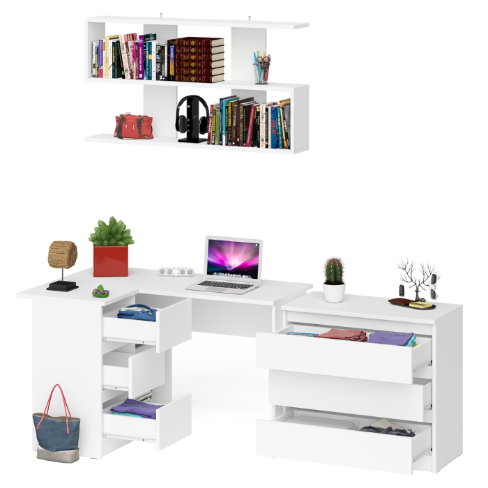 Домашние кабинеты, Комод на три ящика Мори МК800.1 с компьютерным столом для работы левый и открытой полкой