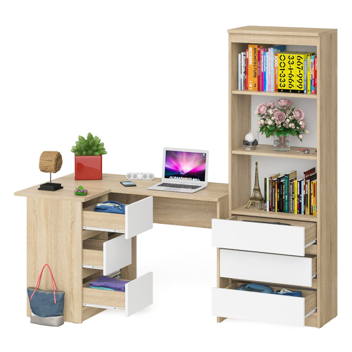 Домашние кабинеты, Стеллаж-комод Мори МСТ600 3 ящика и стол угловой компьютерный МС-16 левый