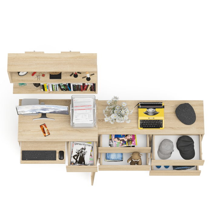 Домашние кабинеты, Широкий комод Мори МК1200.6 с письменным однотумбовым столом МС-1 правый и полкой на 900