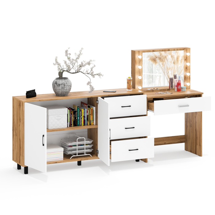 С зеркалом, Комод-тумба 123-1604 и туалетный столик с подсветкой СТ-4