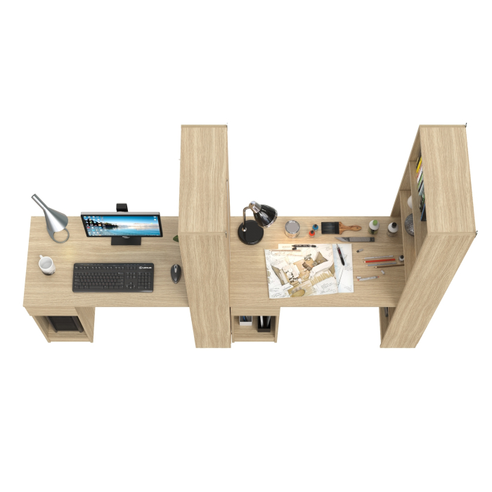 Прямые компьютерные столы, Два компьютерных стола со стеллажом Лайт 10.01