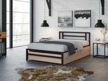 Односпальная кровать Титан 120 ящики дуб молочный