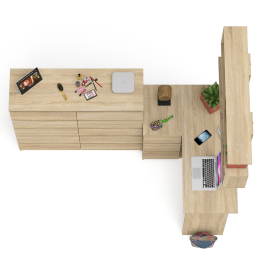 Стол угловой компьютерный Мори МС-16 левый с комодом на 10-ть ящиков и полкой на 1200