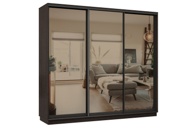 Шкаф-купе Премьер 36 (01ЗБ;01ЗБ;01ЗБ) фасады зеркало бронза/трёхдверный/Профиль чёрный муар