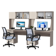 Прямые компьютерные столы, Комплект из двух рабочих столов Сигма и двух компьютерных кресел серых