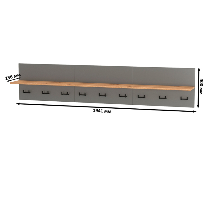 Настенные, Широкая вешалка для верхней одежды с полкой Октава.