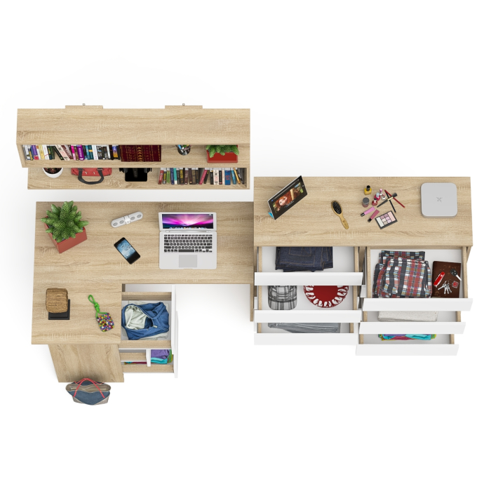 Домашние кабинеты, Стол угловой компьютерный Мори МС-16 левый с комодом на 10-ть ящиков и полкой на 1200